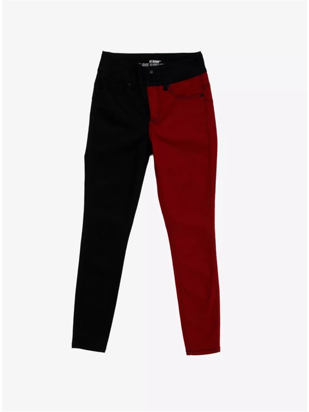 HT Denim Black Red Colorblock Skinny Jeans Women Juniors Slim Fit 5-Pocket